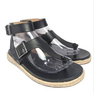 Crown Vintage Sanshell Black Leather Gladiator Espadrille Buckle Sandals 9
